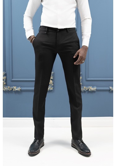 Ecer Slimfit Mevsimlik Fermuar Kapamalı Yan Cepli Kumaş Pantolon Siyah