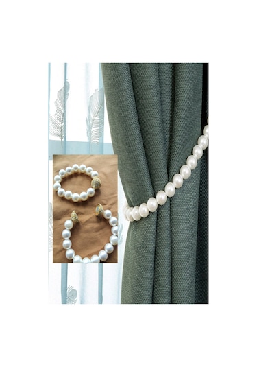 2 Adet Gold Mıknatıslı Krem İncili Perde Tutacağı & Perde Süsü