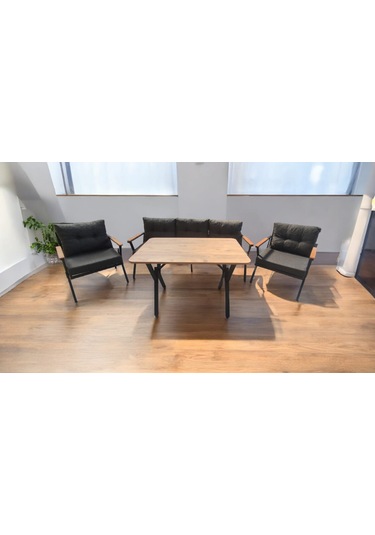 Pi Locca Bahçe Balkon Mobilyası Antrasit 3+1+1 Ve Perla Çam Masa Antrasit