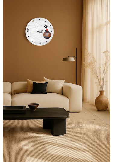 Soyut - Geometrik Temalı Modern Duvar Saati - 42cm - Önü Camlı Beyaz Kasa - Sessiz Mekanizma-jh0282 Beyaz