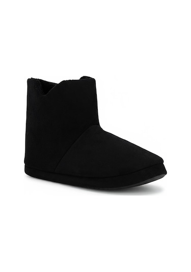 Aur312 Düz Renk İçi Peluşlu Erkek Panduf Ev Botu Ev Ayakkabısı Siyah