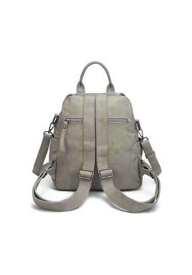 Yıkama Deri Sırt Askılı Kadın Çantası 21-k Barcelona 1908 Açık Gri