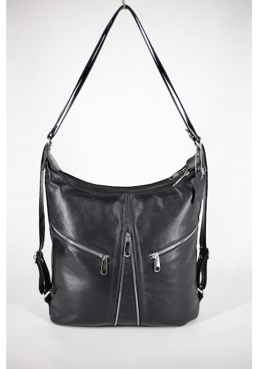 DERİNSS Hakiki Deri Kadın Siyah Sırt ve Omuz Çantası _ DKB501