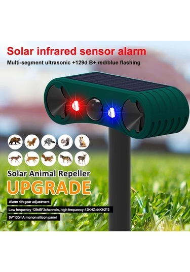 Willowhaven 2024 Güncellenmiş Yeşil Ultrasonik Güneş Enerjili Hayvan Kızılötesi Algılama Alarmı Dış Mekan Hareket Dedektörü 129db Kırmızı Mavi Işık