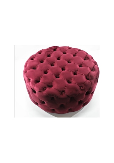 Yuvarlak Chester Model Kapitoneli Oval Orta Puf- Modern Puf Bordo