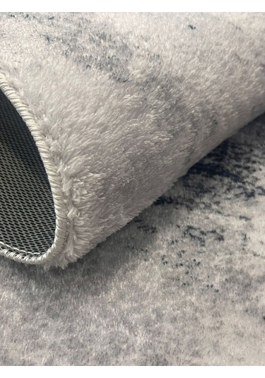 Raschel Carpet Çizgi Desenli Gri Kaymaz Taban Kalın Peluş Halı - Yolluk Gri