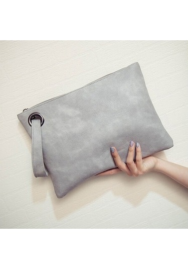 Wondernest Basit Retro Bayanlar Çanta Moda Büyük Kapasiteli Debriyaj Çanta Fermuar Zarf Çanta Açık Gri, Renk: Gri Açık Gri