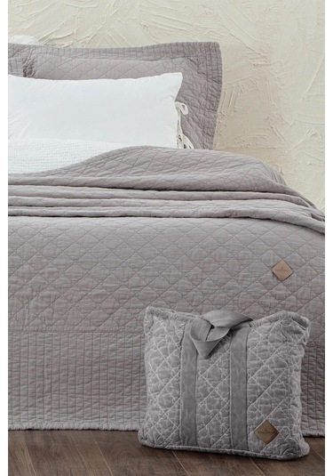 Ecocotton Reha Gri Çift Kişilik %100 Organik Pamuk Yatak Örtüsü Seti 240 260 Cm Gri