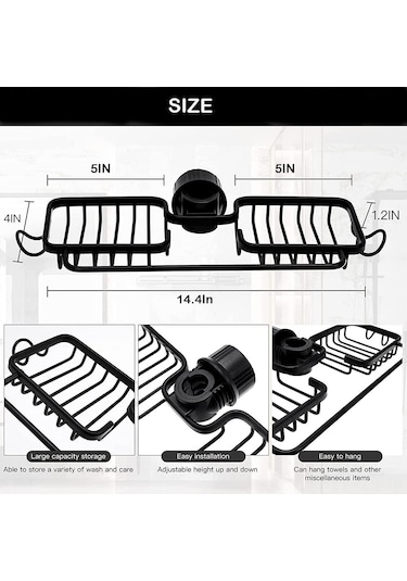 Fosenze Banyo Ve Mutfak İçin Paslanmaz Çelik Sulama Musluğu Asılı Organizer - Süpürge, Sabun Ve Sponge Döküm Sepeti Siyah
