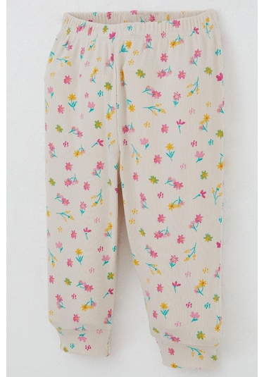 Breeze Kız Bebek Pijama Takımı Omuzdan Patlı Renkli Çiçek Desenli 4 Ay-1 Yaş, Krem Krem