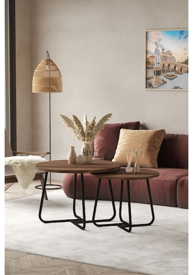 Üsküp Orta Sehpa Takımı Siyah Metal - Barok Tabla