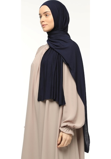 Hazır Pratik Geçmeli Lüks Düz Penye Şal Çapraz Hizalı Lacivert