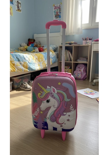 Kız Çocuk Kabin Boy Çekçekli Valiz Pembe Çok Renkli