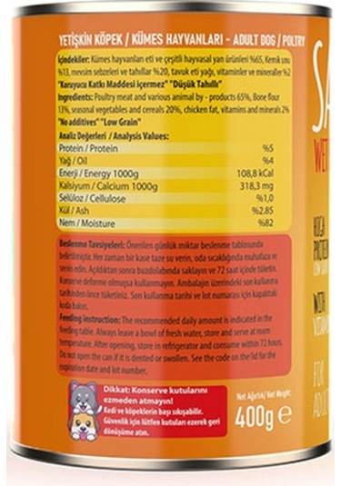 Sapphere Kümes Hayvanlı Yetişkin Köpek Konservesi 6 Adet 400 Gr 271-20000.02