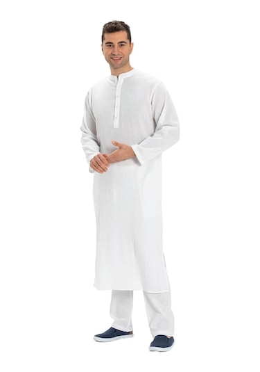 Uzun Kol Şile Bezi Erkek Hac ve Umre Elbisesi Beyaz Byz-beyaz Beyaz