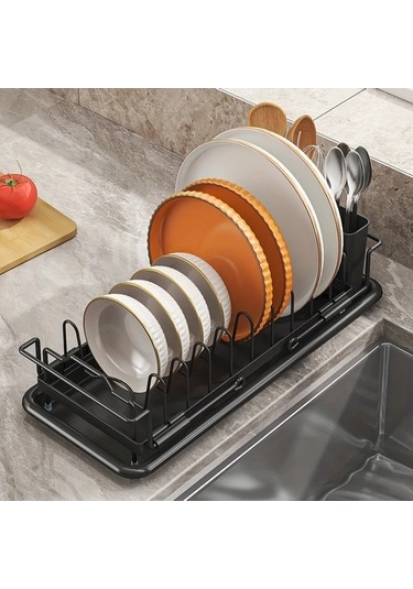 Fastbuy Modern Siyah Mutfak Tezgahı Kurutma Rafı, Ayarlanabilir Bulaşık Süngerliği, Siyah Siyah