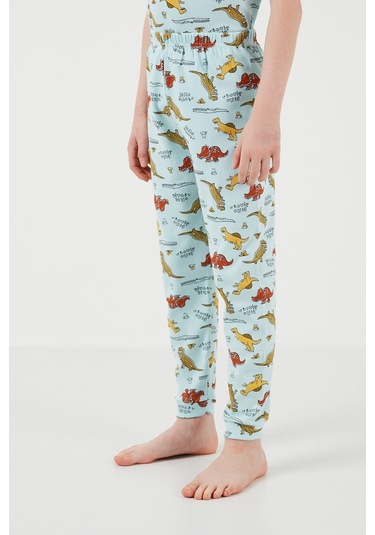 Lela Desenli % 100 Pamuk Bisiklet Yaka Erkek Çocuk Pijama Takımı 6651001 Mint