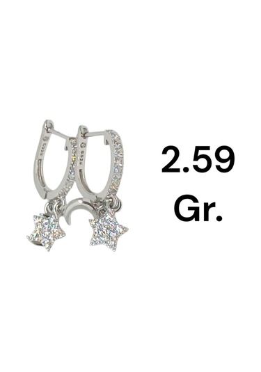 925 Ayar Taşlı Ay Yıldız Sallantılı Gümüş Küpe Zarif Ve Işıltılı Tasarım Gümüş