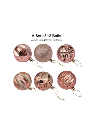 Qingmipy 12 Adet 6cm Pvc Noel Ağaç Dékorasyonu, Rose Gold Renkli Asılı Noel Topları, Noel Sokak Ve Ev Dekoru