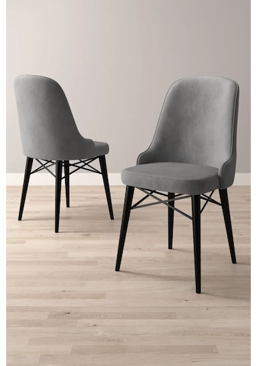 Nova Serisi, 6 Adet Gri Mutfak Sandalyesi, Siyah Gürgen Ayak, 1. Sınıf Babyface Kumaş