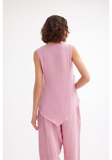 Pamuk Müslin Üçgen Bluz - Şık Ve Rahat Yaz Tasarımı Pudra