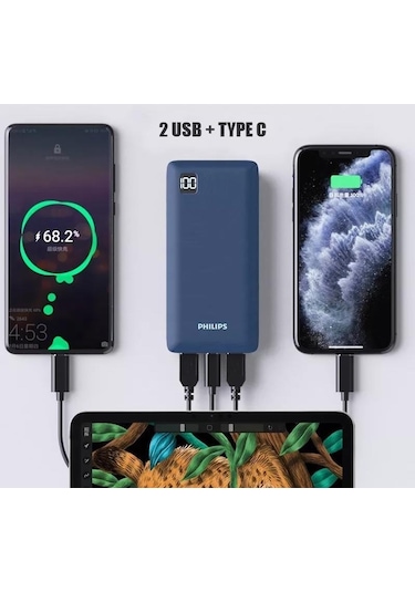Philips 10000 Mah 22.5W USB Ve Type-C PD Üç Çıkışlı Led Göstergeli Powerbank