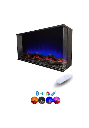 Arif Şömine Dekoratif Elektrikli Şömine - 100x35x25 Cm - Kumanda, Bluetooth Hoparlör Ve Odun Sesi