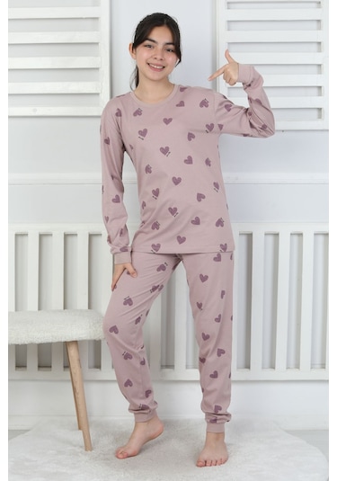 Lavanta Renkli Kalp Desenli Kız Çocuk Pijama Takımı Mor