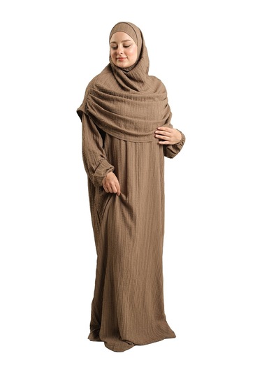 2 Parça Namaz Elbisesi Dokuma Kendinden Desenli 2502 10 Vizon