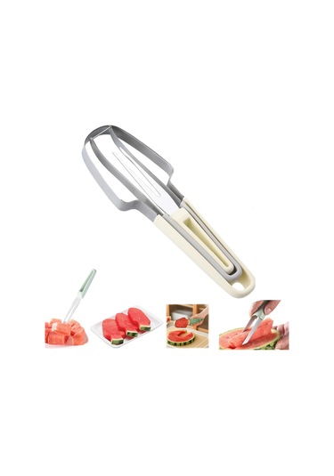 Cbtx 3'ü 1 Arada Karpuz Aletleri Paslanmaz Çelik Karpuz Popsicle Kesici Meyve Dilimleme Soyucu Bıçak Çatal Bej