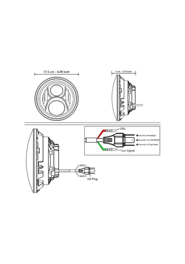 Hallow Aumotop 7" Araba Motosiklet Led Far Drl - Dönüş Sinyali - Düşük Beyaz Ve Kehribar 1 Adet