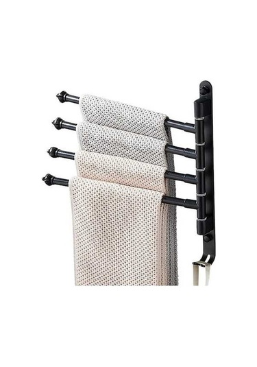 Novahub 4 Çubuklu Dönebilen Havlu Askısı, 30cm Siyah Alüminyum, Pratik Montaj, Banyo/yatak Odası İçin Siyah