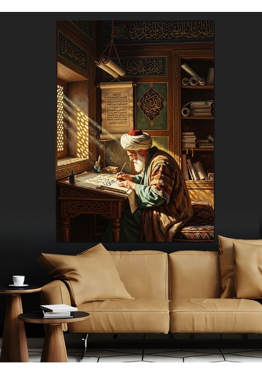Mum Işığında Kitap Yazan Alim Dekoratif Kanvas - Mdf Ahşap Tablo