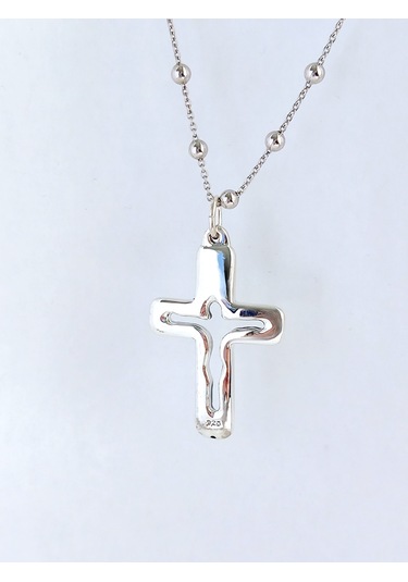 Top Zincirli Bombe Haç Silüet Tasarım Gümüş Erkek Kolye