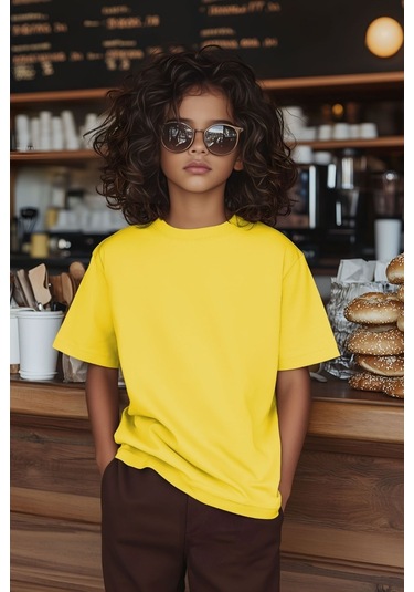 Sarı Çocuk T-shirt Kız Erkek Unisex %100 Pamuk SARI