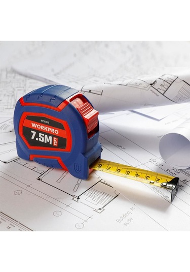 Workpro Wp261010 7,5mx25mm/25ft. Naylon Kaplama Sarı Çelik Şerit Metre Fr Wp261010 7.5 M