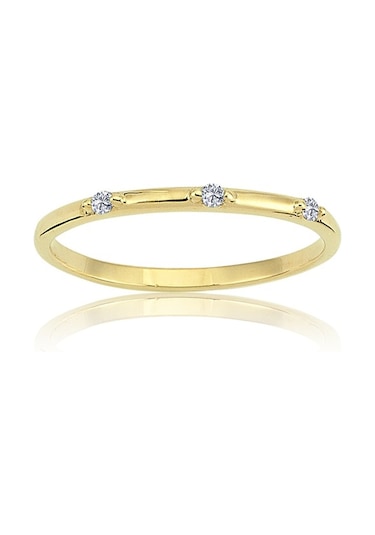 Üç Taş Minimal Evlilik Alyansı-925 Ayar Üç Taş Gümüş Hediye Yüzük - 533400839