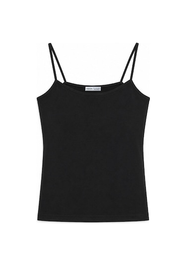 Vadon 1007 Kadın Pamuklu Slim Fit İnce Askılı Yumuşak Dokulu Basic Atlet Body Siyah