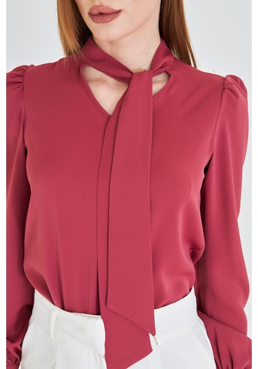 Büzgü Kol Fularlı Gömlek Vişne Vişne Çürüğü