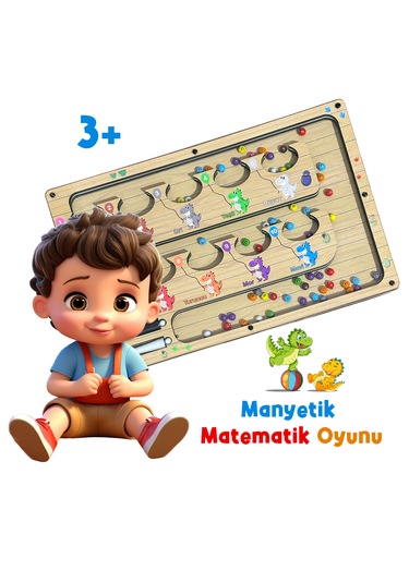Tineke Manyetik Eğitici Renkli Sayma Ve Eşleştirme Labirenti Eğitim Oyuncağı Ahşap Montessori Oyunu Dinozor