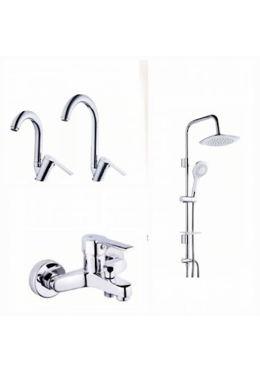 Tema Flora Batarya Seti + Tema Bianco 5+1 Tepe Duş Seti 62001-62002-62003-53270 Krom