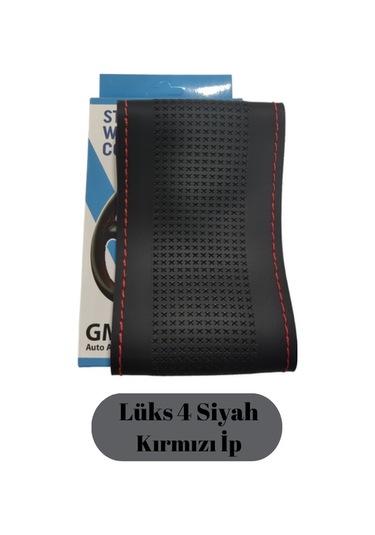 Direksiyon Kılıfı Dikmeli Lüks Model 4 Siyah Kırmızı İp Glz02420436 1 Adet