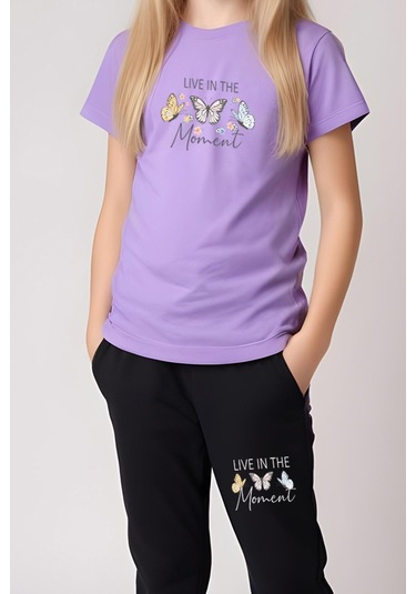 Fyk Kids Kız Çocuk Baskılı Live Kelebek Bel Detayı Lastikli Alt-üst Pijama Takımı Lila