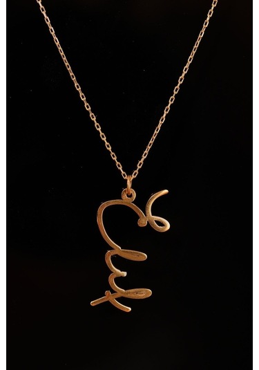 Isimli Dikey Imza Altın Gold 925 Ayar Gümüş Zincir Kolye Kişiye Ö (536422937)