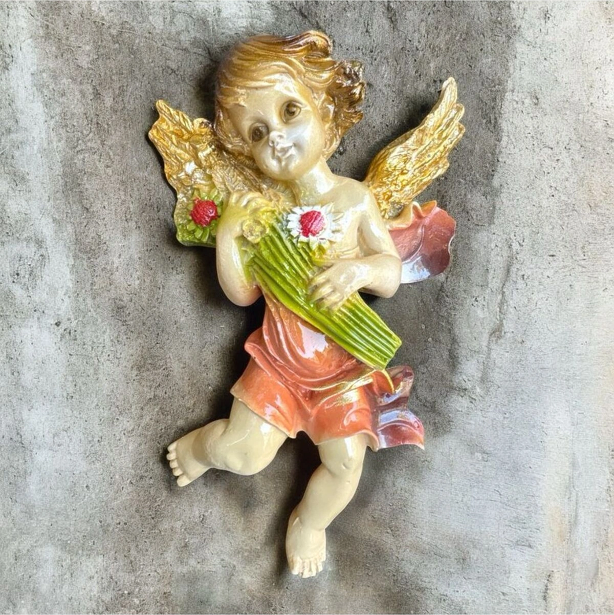 Dekoratif Polyester Duvara Asmalı Tekli Melek Biblo Turuncu 2