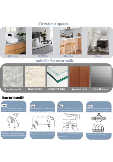 6 Adet / Takım 6 Kanca Tarzı Yumruksuz Karbon Çelik Depolama Sepeti Banyo Drenaj Organizasyon Rafı Gümüş