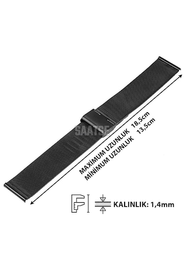 Saatse 18mm Siyah Hasır Paslanmaz Çelik Saat Kordonu Chr412