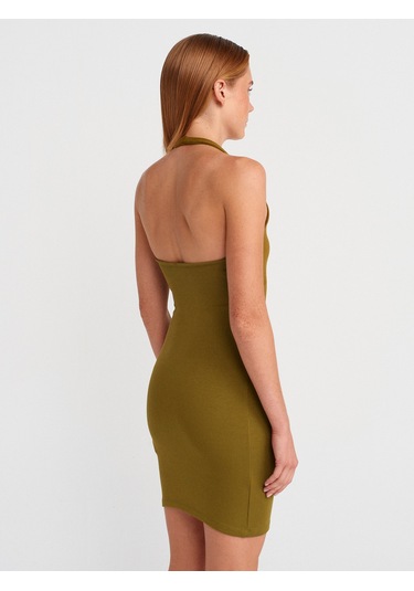 Dilvin 91508 Halter Yaka Mini Elbise-koyu Yeşil Koyu Yeşil