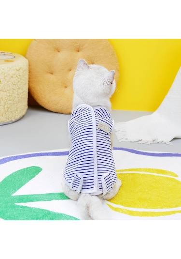 Hangfox 23'lü Mavi Çizgili Kedi Cerrahi Üstü - Doğum Sonrası, Yara Kürleme Ve Emzirme Engelleme - Veteriner Onaylı, Konforlu Kedi Giysi