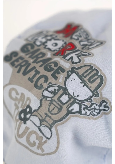 Erkek Çocuk Mavi Resimli Kareli Kasket Şapka Mavi